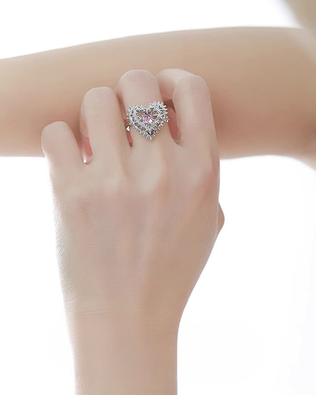 Pink Heart Spiked Thorn Open Ring