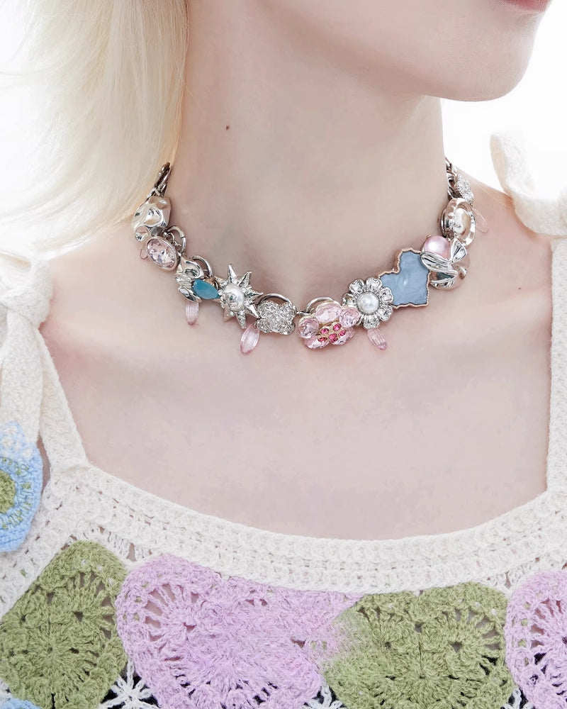 [1ST XULIE]Dopamine Color Treasure Button Necklace pg595