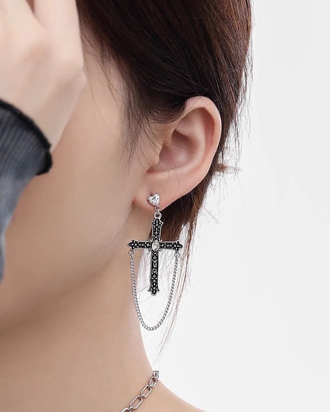 Punk Cross Asymmetrical Earrings