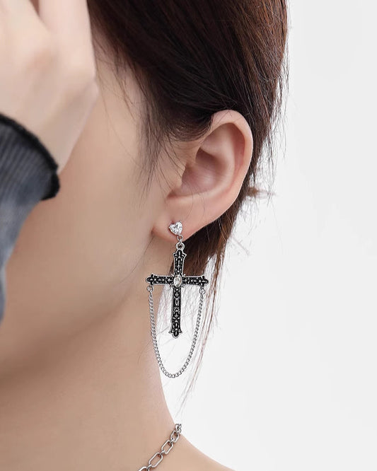 Punk Cross Asymmetrical Earrings