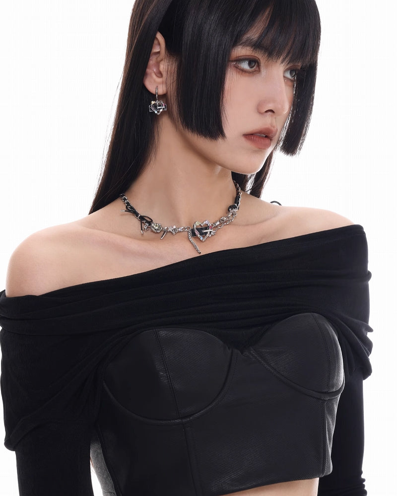 【SUMIYAKI】Punk Love Dark Black Earrings pg1408