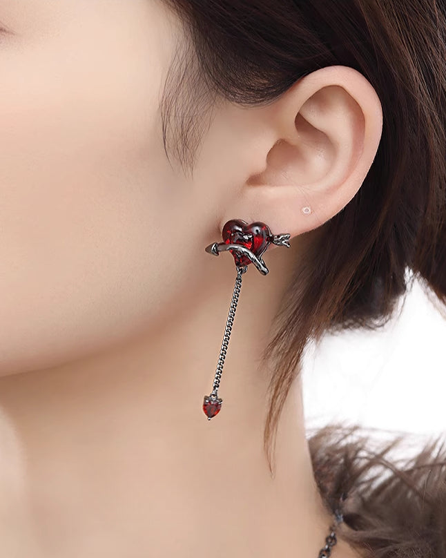 Red Love Arrow Asymmetrical Earrings