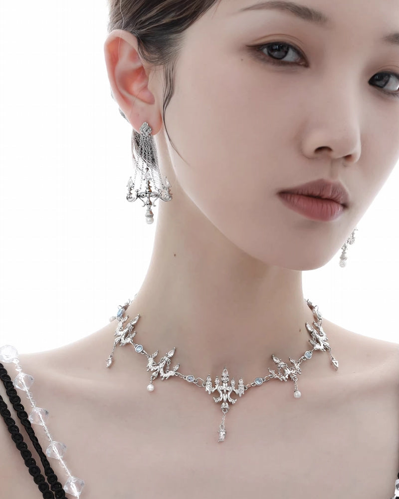 [1ST XULIE]Crystal Chandelier Tassel Necklace pg493