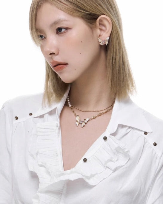 [SUMIYAKI] Butterfly Rose Layer Necklace pg341