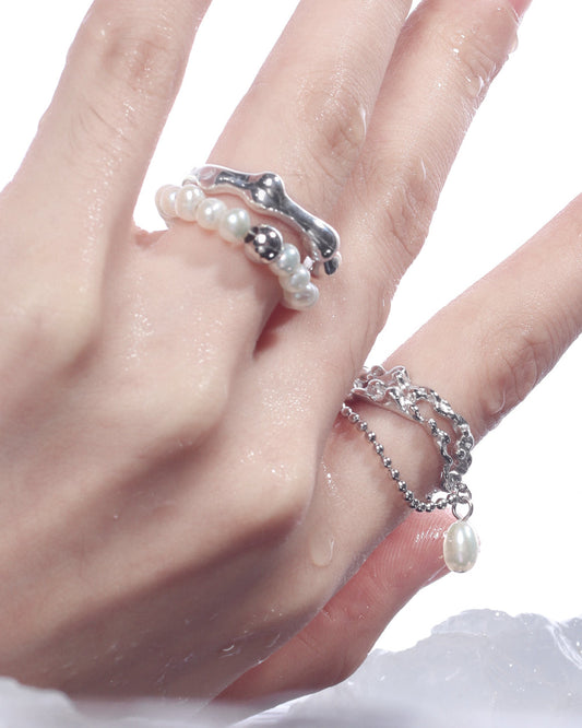 [1ST XULIE] Metal & Pearl Double Ring pg1203