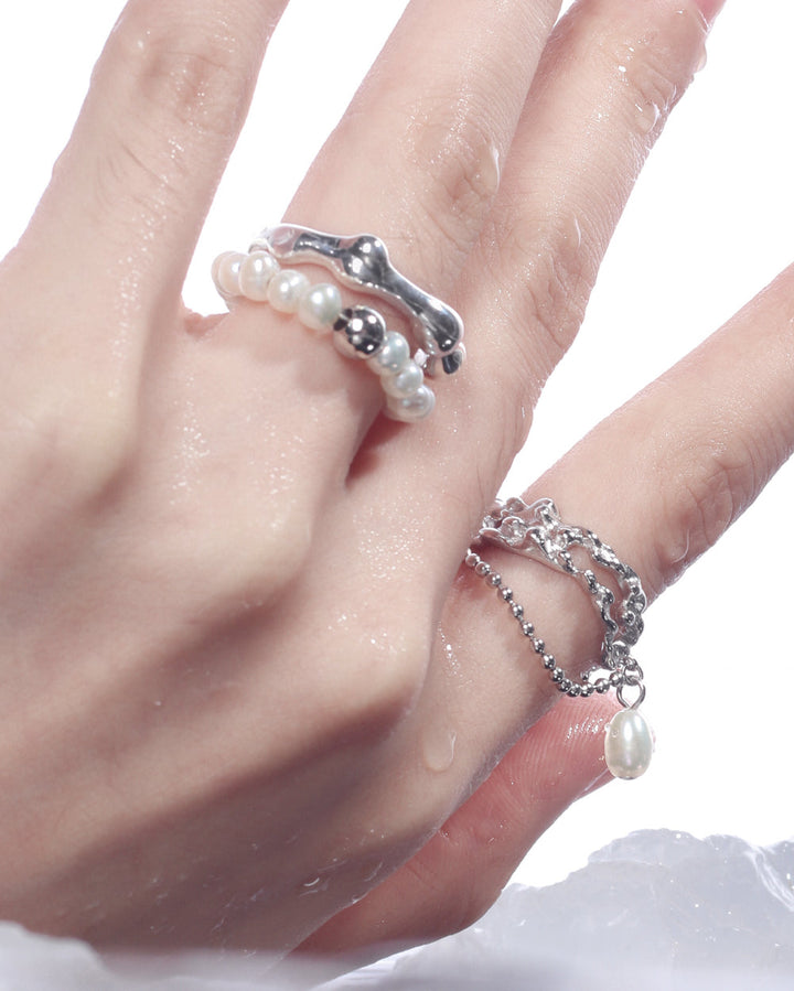 【1ST XULIE】Metal & Pearl Double Ring pg1203