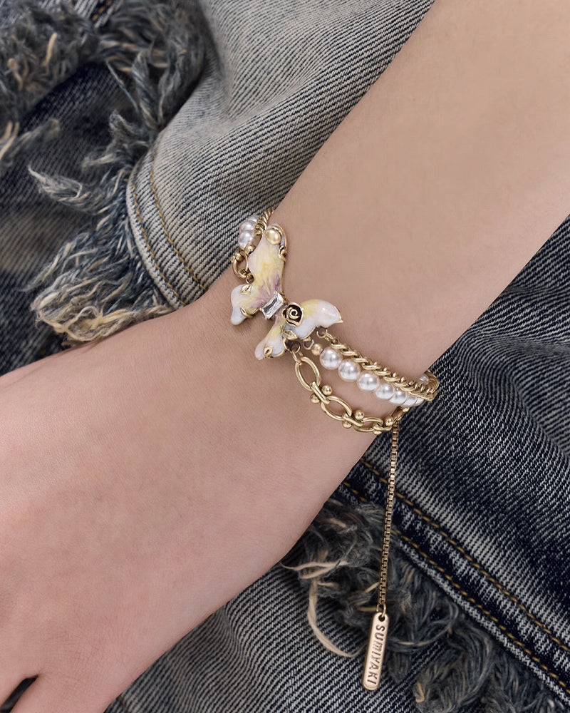 [SUMIYAKI] Butterfly Rose Pearl Layer Bracelet pg342