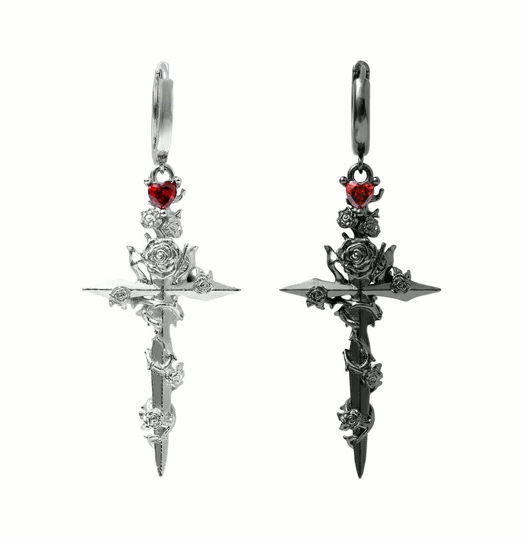 [1ST XULIE] Forbidden Rose Cross Earrings pg809