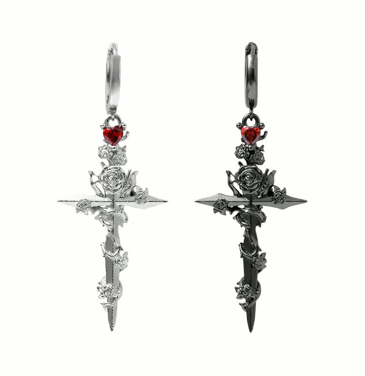 [1ST XULIE] Forbidden Rose Cross Earrings pg809