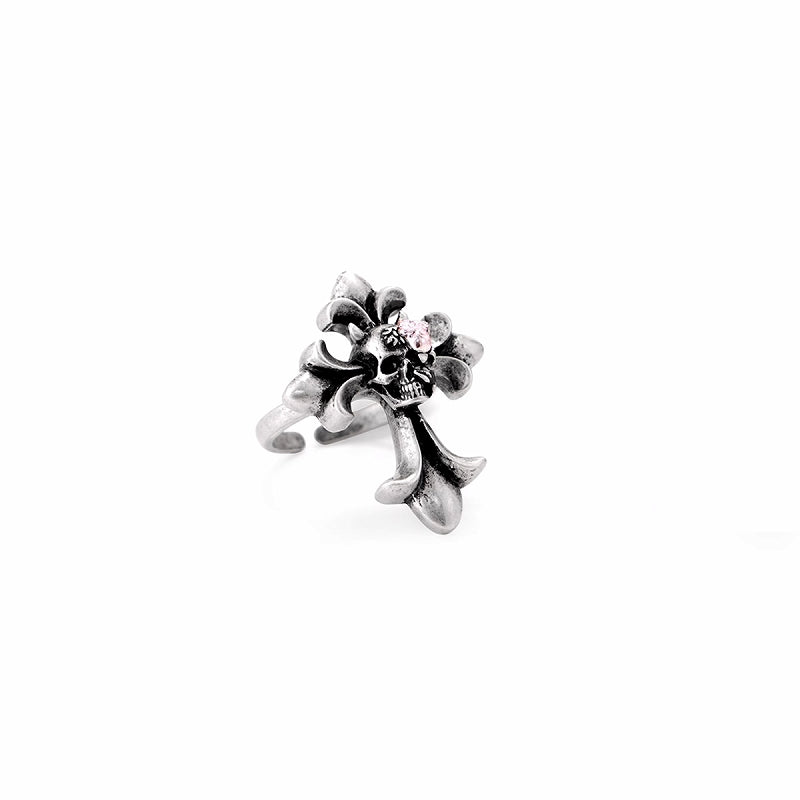 【SUMIYAKI】Skull Rose Cross Ring pg1620