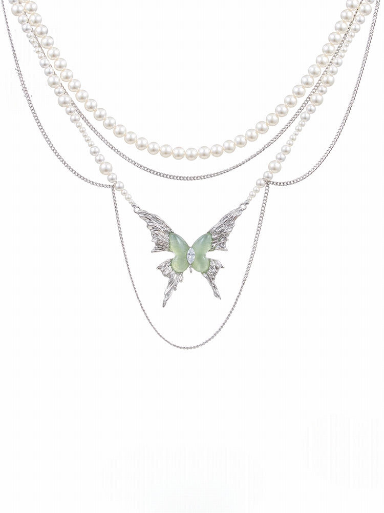 [SUMIYAKI] Mint Green Butterfly Layer Necklace pg1219