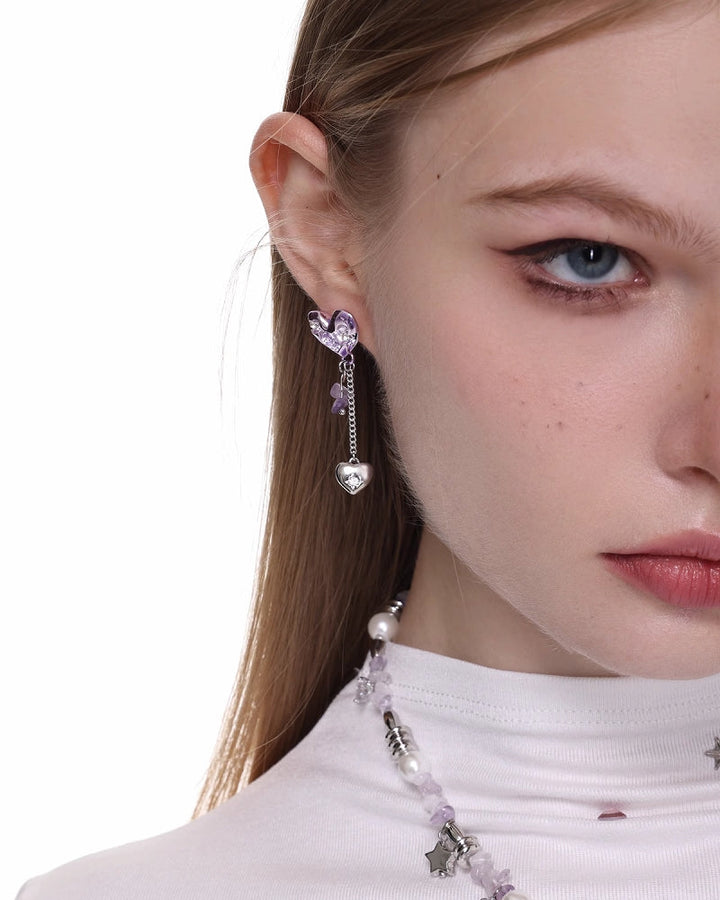 【SUMIYAKI】Purple Love Asymmetrical Earrings pg1427