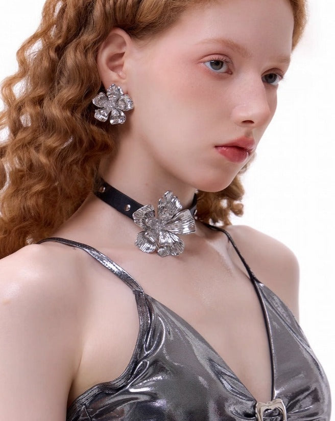 [SUMIYAKI] Liquid Metal Flower Choker pg1089