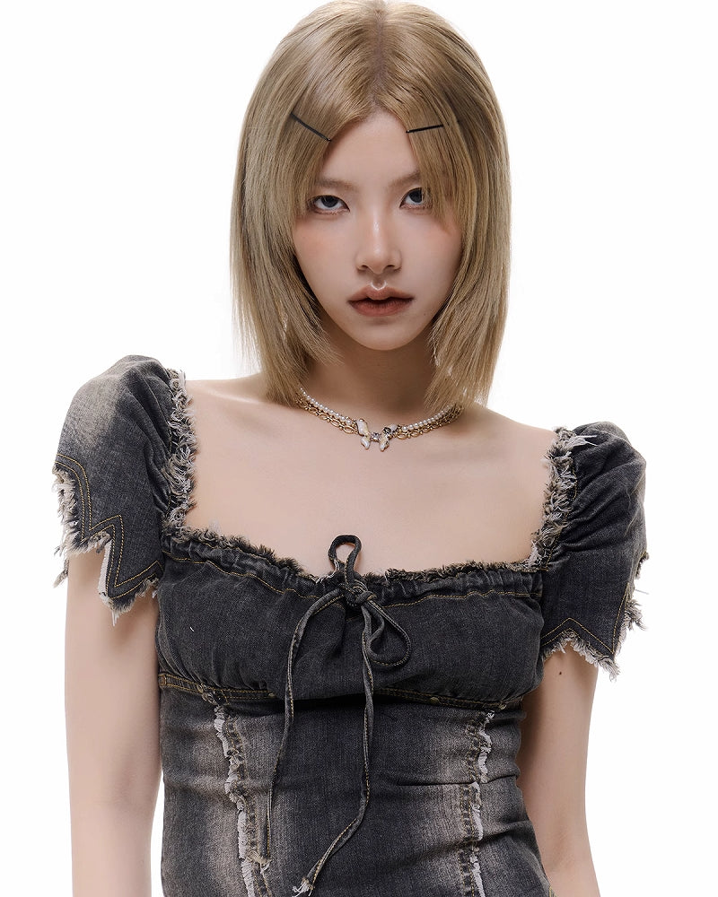 [SUMIYAKI] Butterfly Rose Pearl Layer Necklace pg343