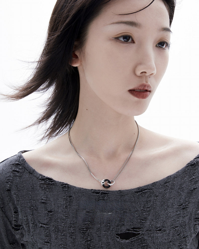 [1ST XULIE] Black And White Agate Necklace pg159
