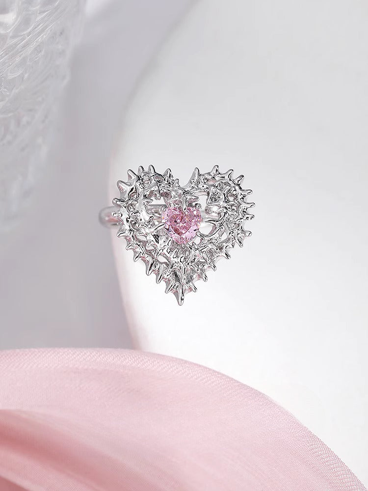 Pink Heart Spiked Thorn Open Ring