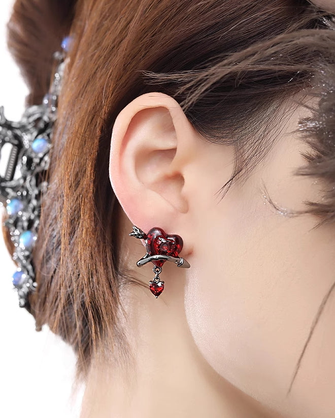 Red Love Arrow Asymmetrical Earrings