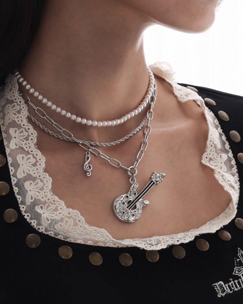 [SUMIYAKI] Punk Guitar Double Pearl Necklace pg1404