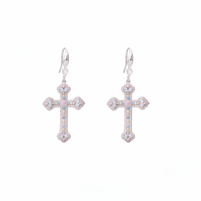 【SUMIYAKI】Full Diamond Cross Earrings pg854