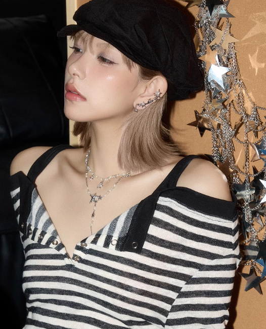 Star Necklace Beaded Fringe Star Double Necklace