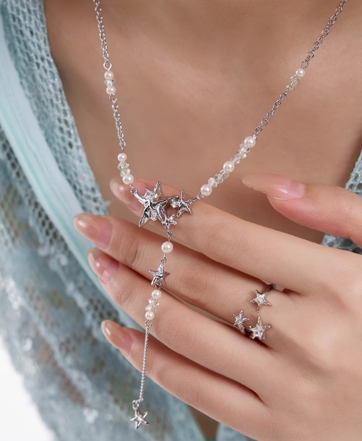 Star Necklace Beaded Fringe Star Double Necklace