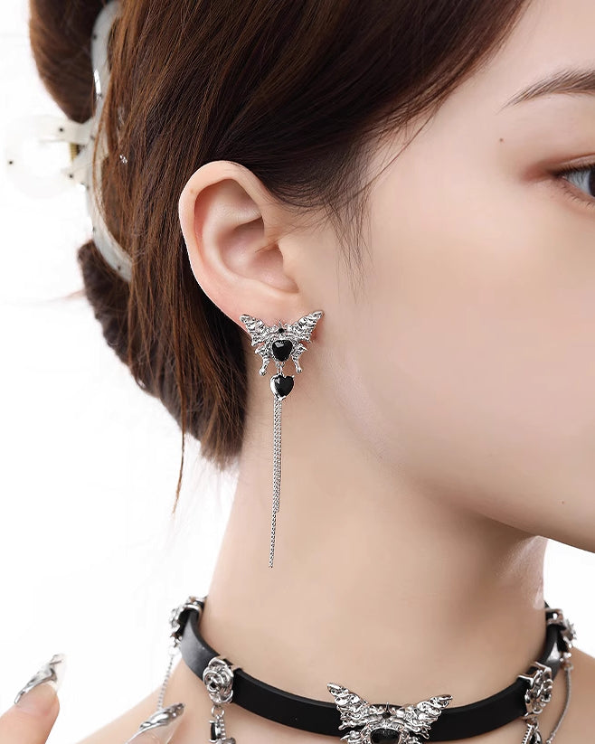 Black Love Butterfly Asymmetrical Earrings