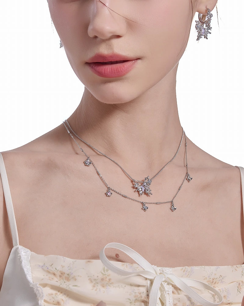 [MASW] Butterfly Dance Flower Layer Necklace pg277