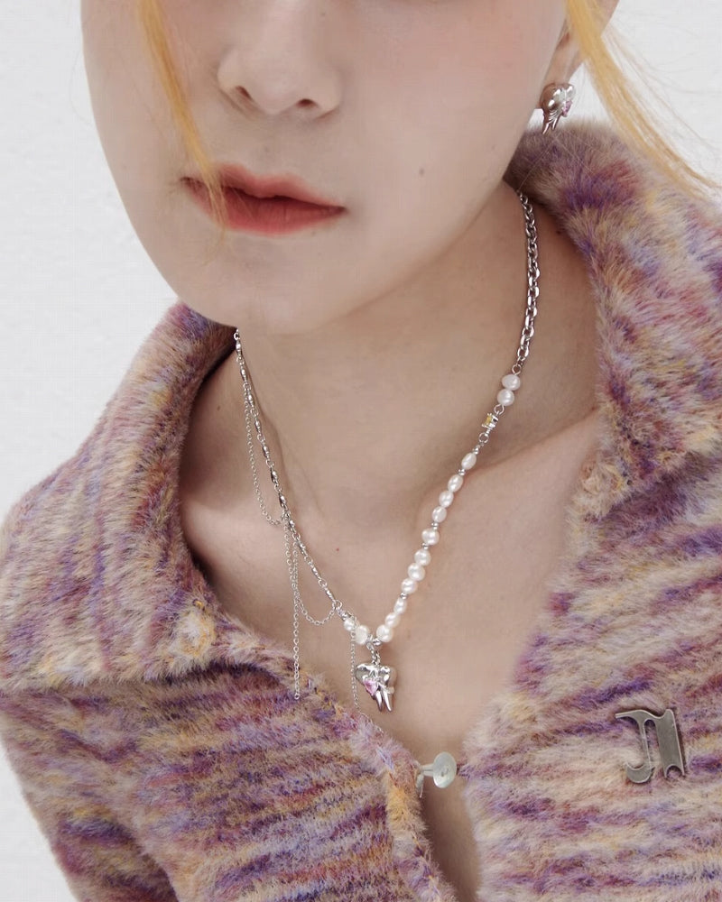 [Esak∞chi] Cool Teeth Tassel Heart Necklace pg452