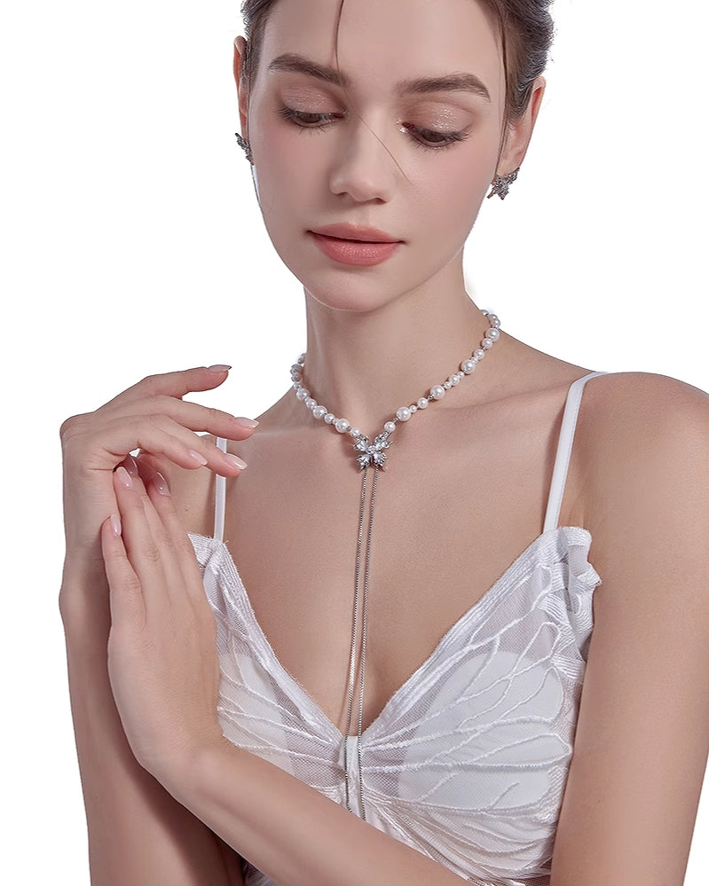[MASW] Butterfly Dance Pearl Tassel Necklace pg292