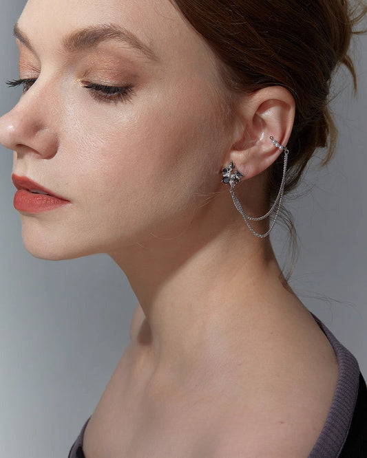 [FAITMAIN]Black Zircon Tassel Stud Earrings pg203