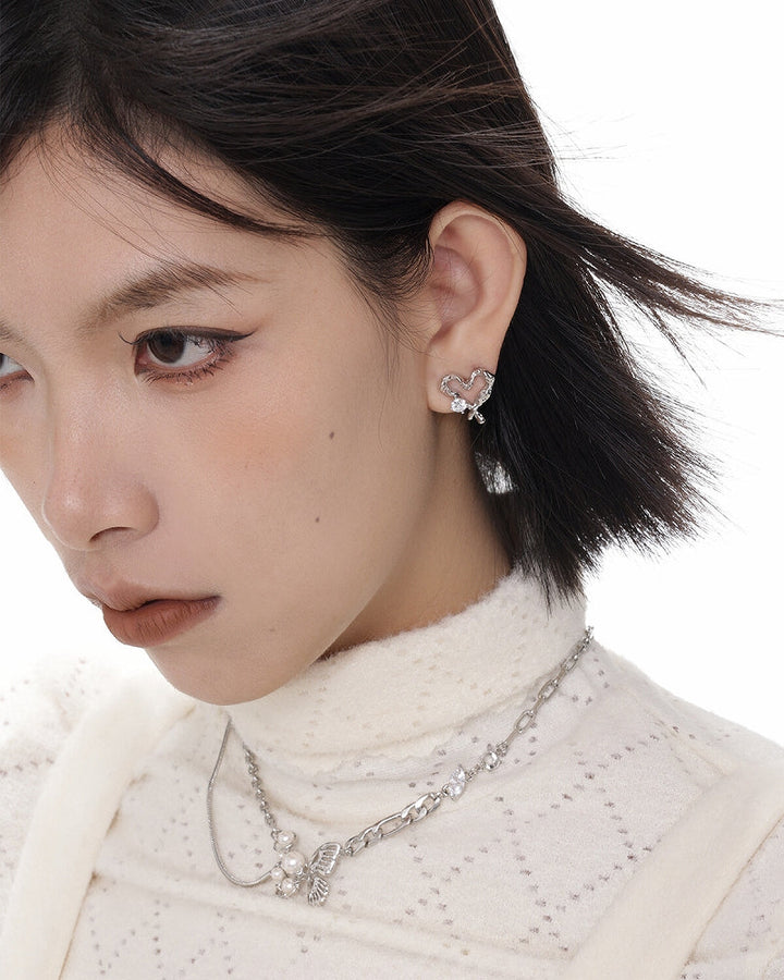 【SUMIYAKI】Love Hollow Silver Pin Earrings pg1116