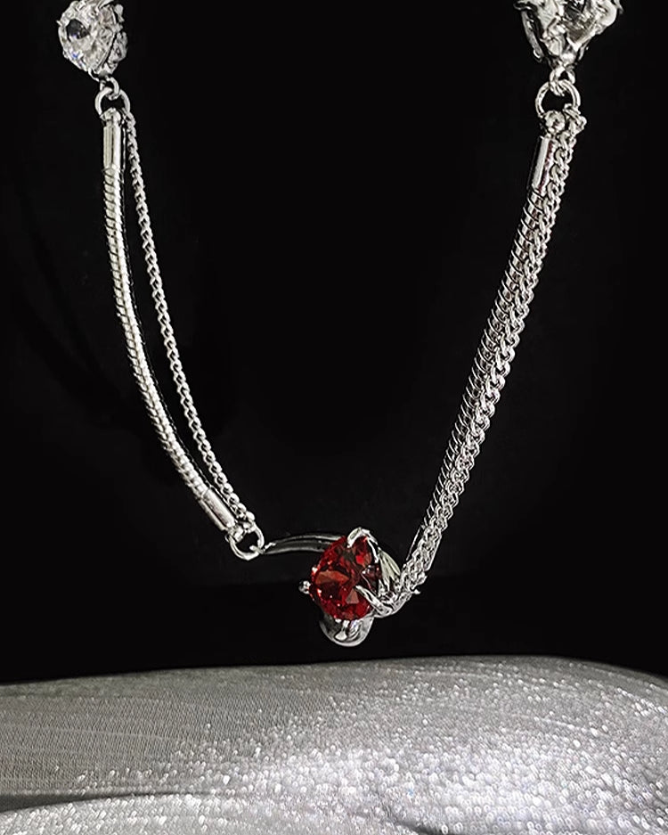 【Insomnia Artist】Crimson Pit Double-layer Red Love Necklace pg473