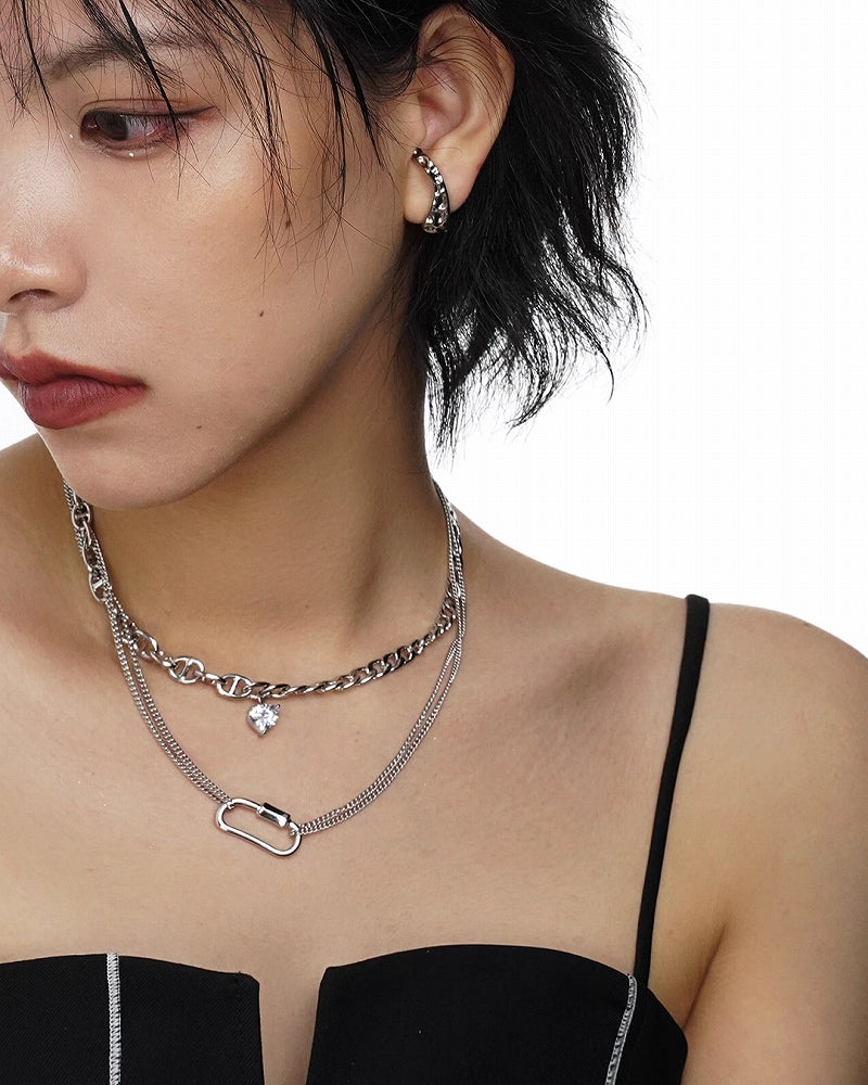 [SUMIYAKI] Splicing Double Zirconia Necklace pg1678