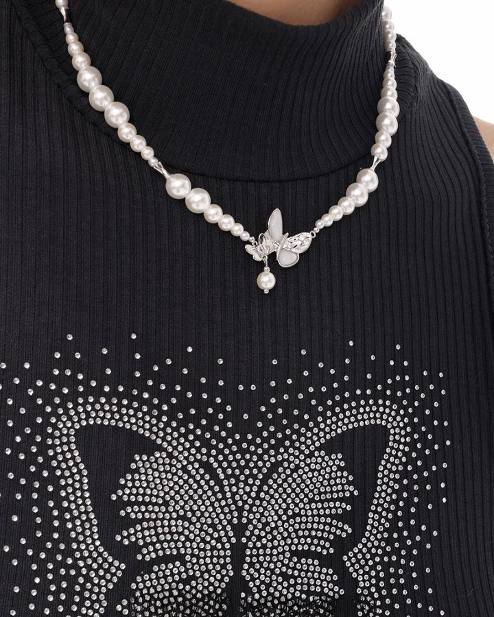 【SUMIYAKI】White Twin Butterflies Necklace pg2003