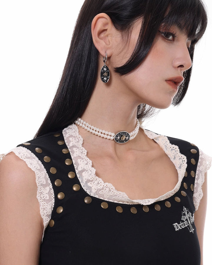 [SUMIYAKI] Retro Pearl Rose Necklace pg1485