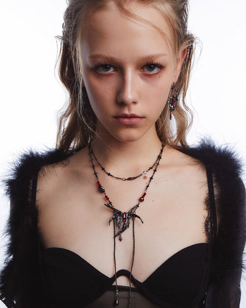 Raven Wings of Evil Tassel Necklace