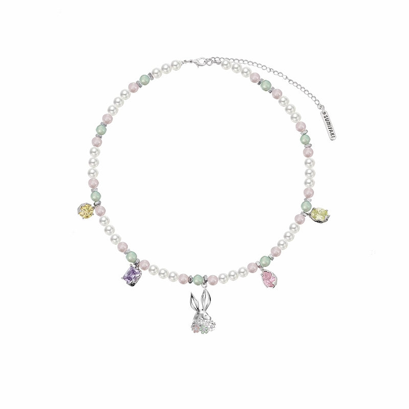 【SUMIYAKI】Secret Small Flower Rabbit Colorful Necklace pg1592