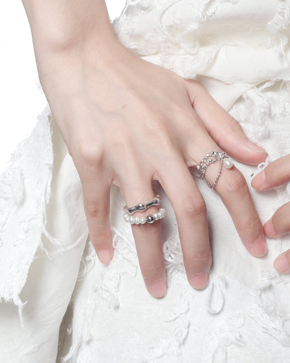 【1ST XULIE】Metal & Pearl Double Ring pg1203