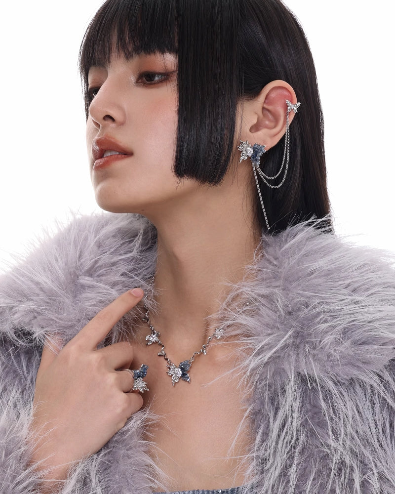 【SUMIYAKI】Galaxy Butterfly Asymmetric Tassel Cuff & Earrings pg860