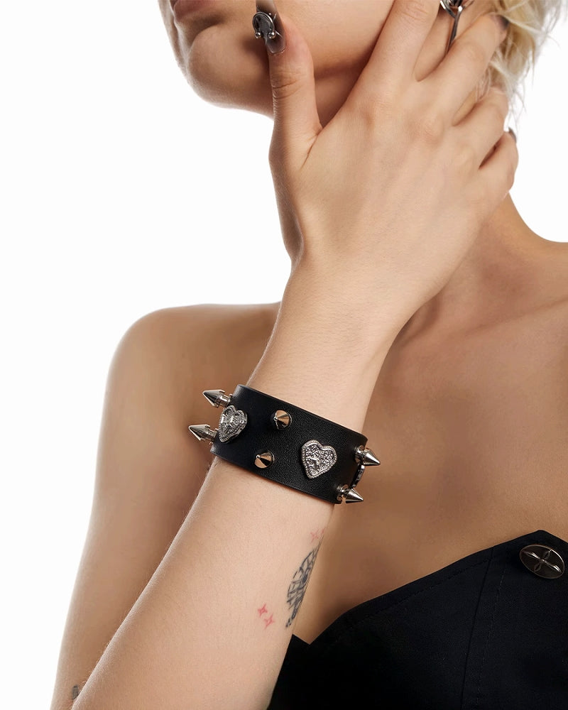 [OCTO VITA] Sweetheart Rock Black Genuine Leather Bracelet pg1812