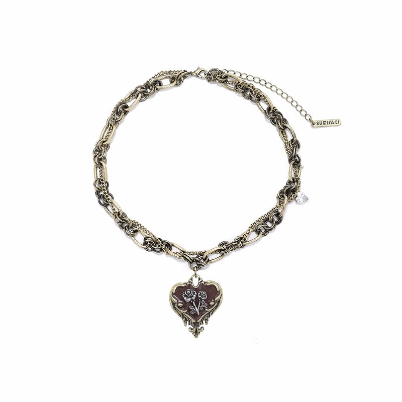 [SUMIYAKI] Retro Heart Rose Necklace pg1479