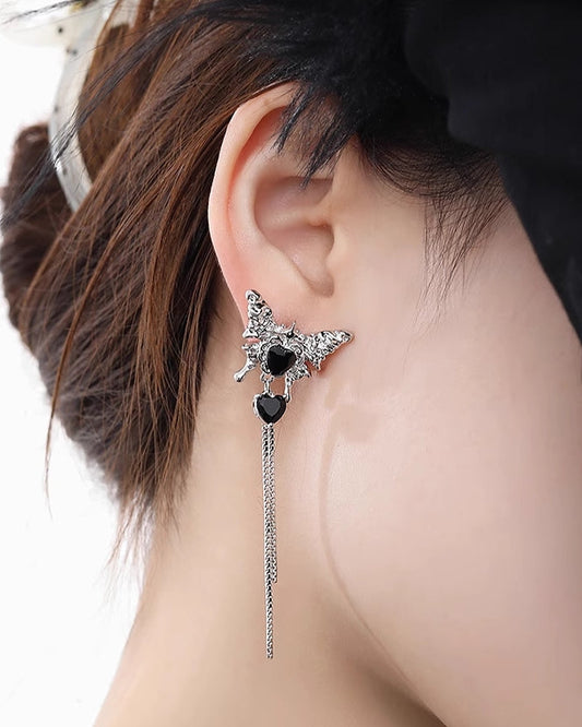 Black Love Butterfly Asymmetrical Earrings