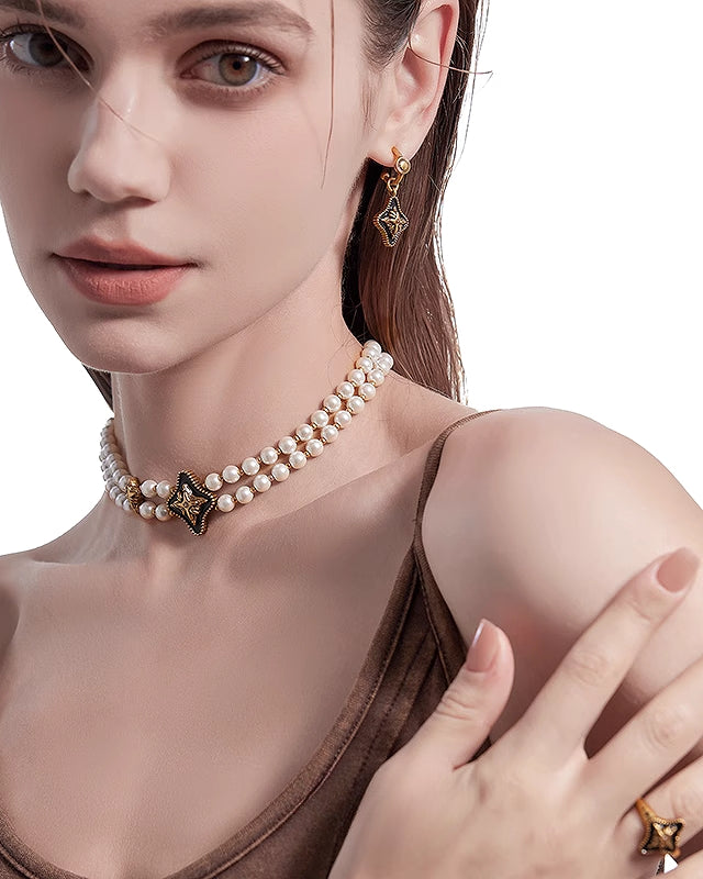 【MASW】Nostalgia Retro Pearl Star Choker pg1293