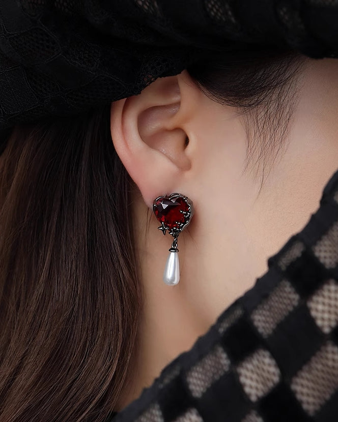 Pomegranate Red Heart Earrings