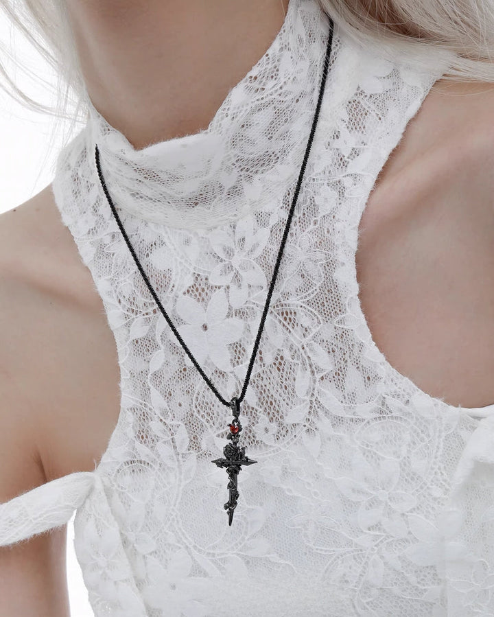 【1ST XULIE】Forbidden Rose Cross Necklace pg810