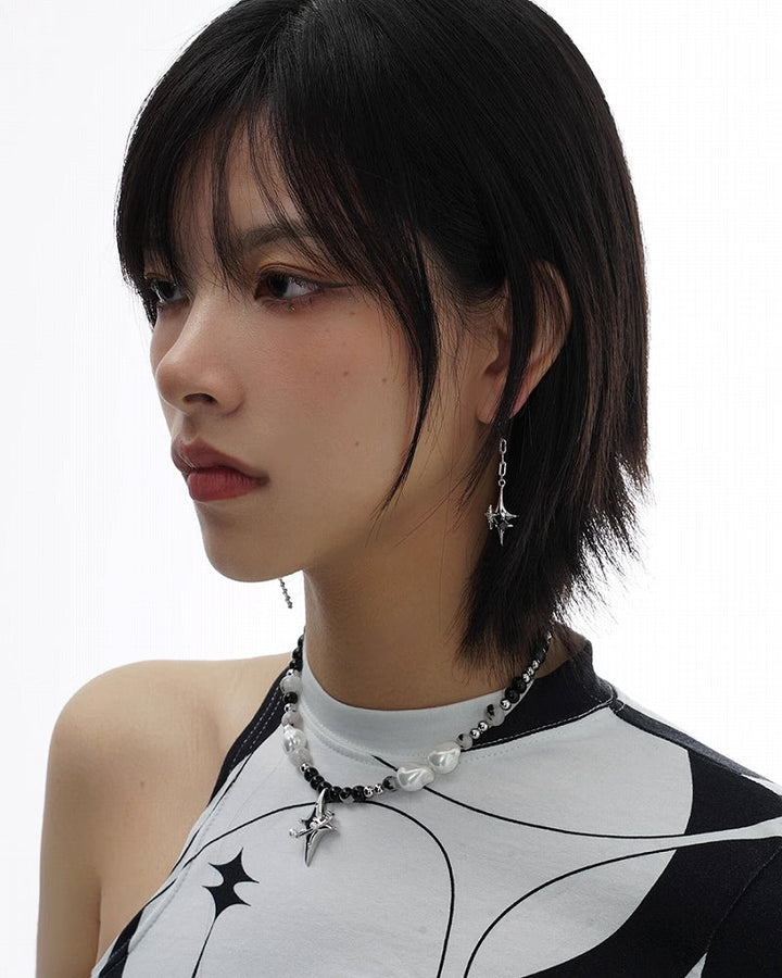 【SUMIYAKI】Astral Starburst Asymmetric Tassel Earrings pg68