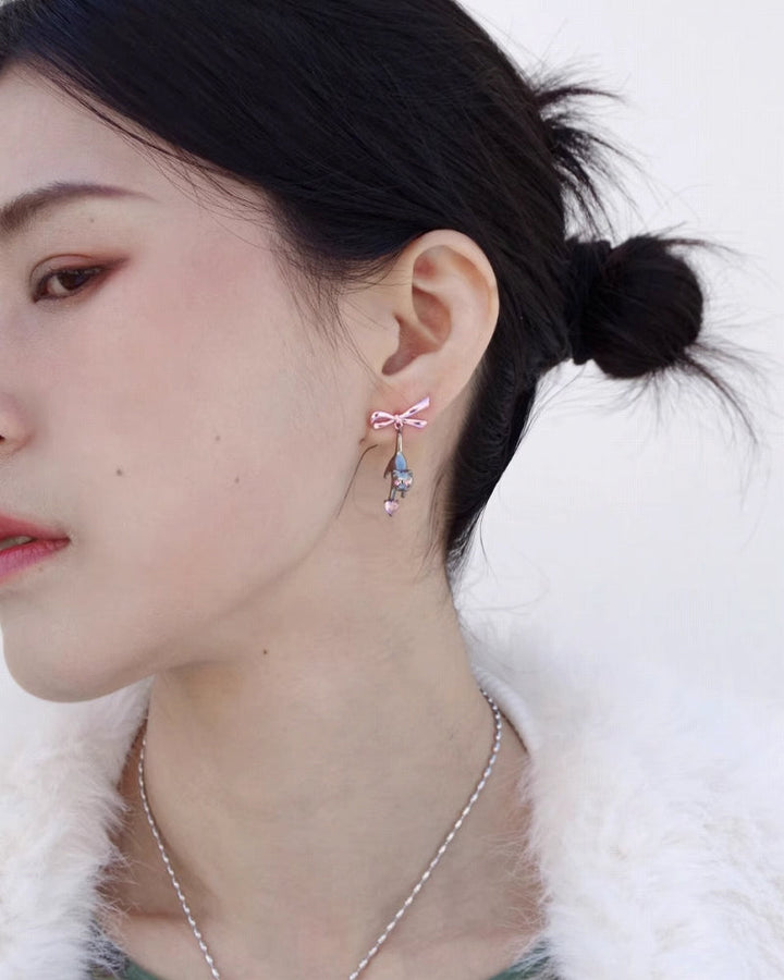 【Esak∞chi】Black Cat Pink Bow Earrings pg164