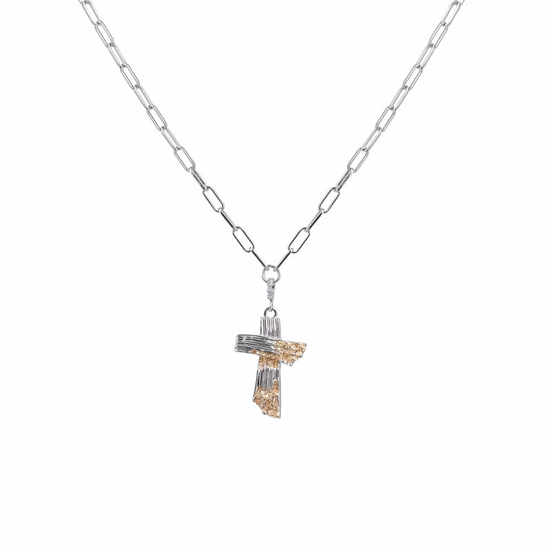 【SUMIYAKI】Gold Foil Ashes Cross Double Leather Necklace pg902