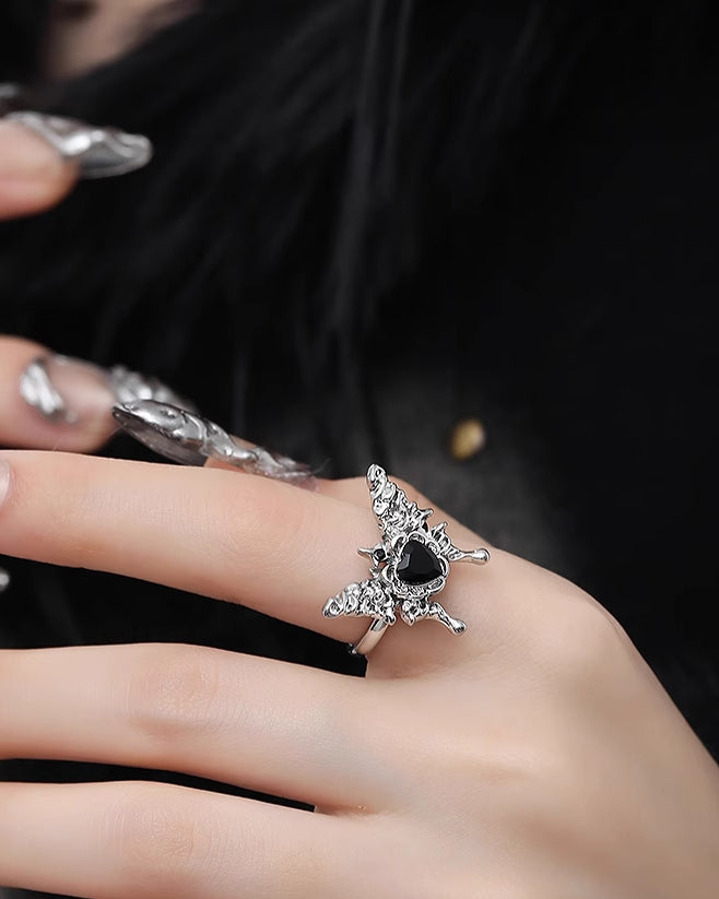 Black Love Butterfly Open Ring