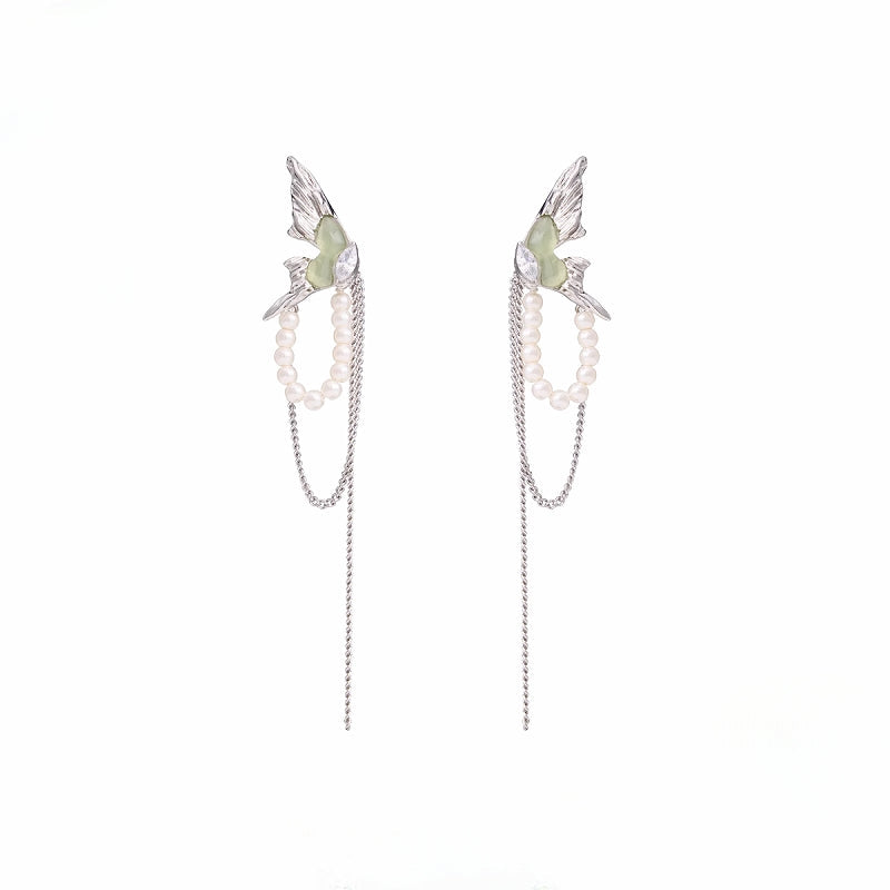 【SUMIYAKI】Mint Green Butterfly Tassel Earrings pg1221